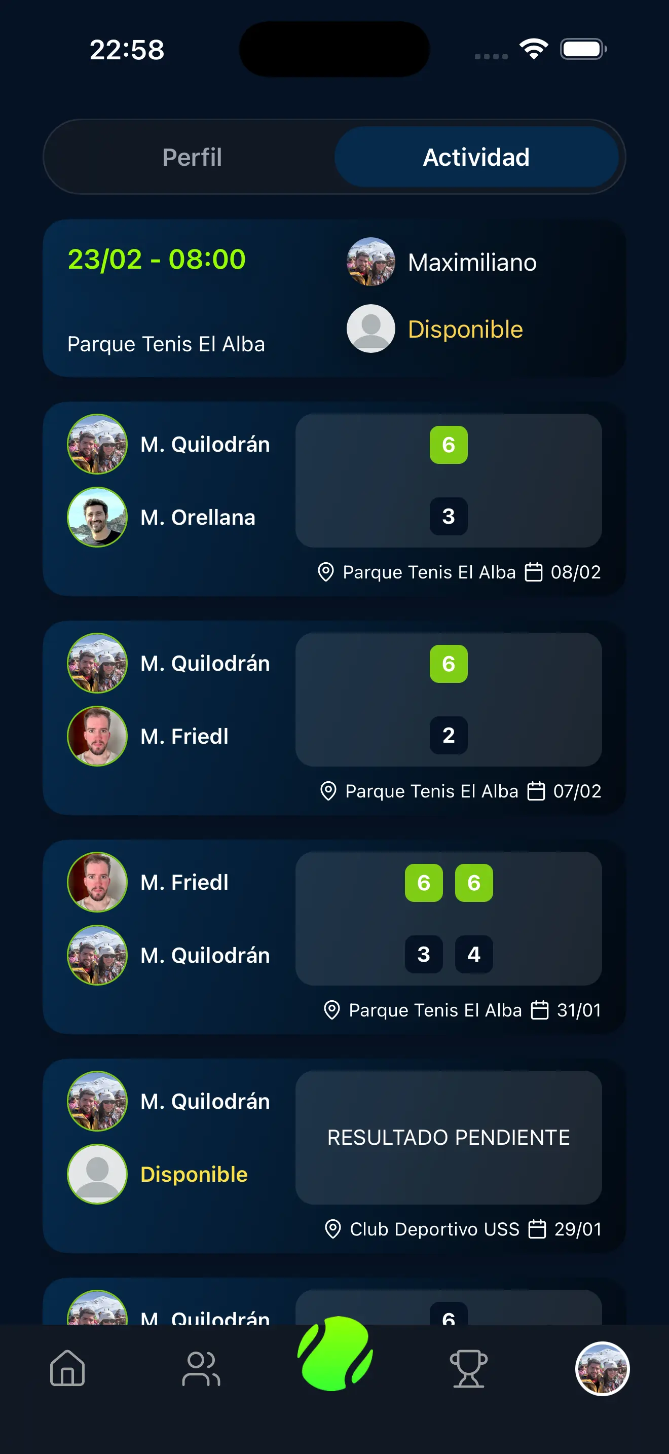 Historial - Court app feature