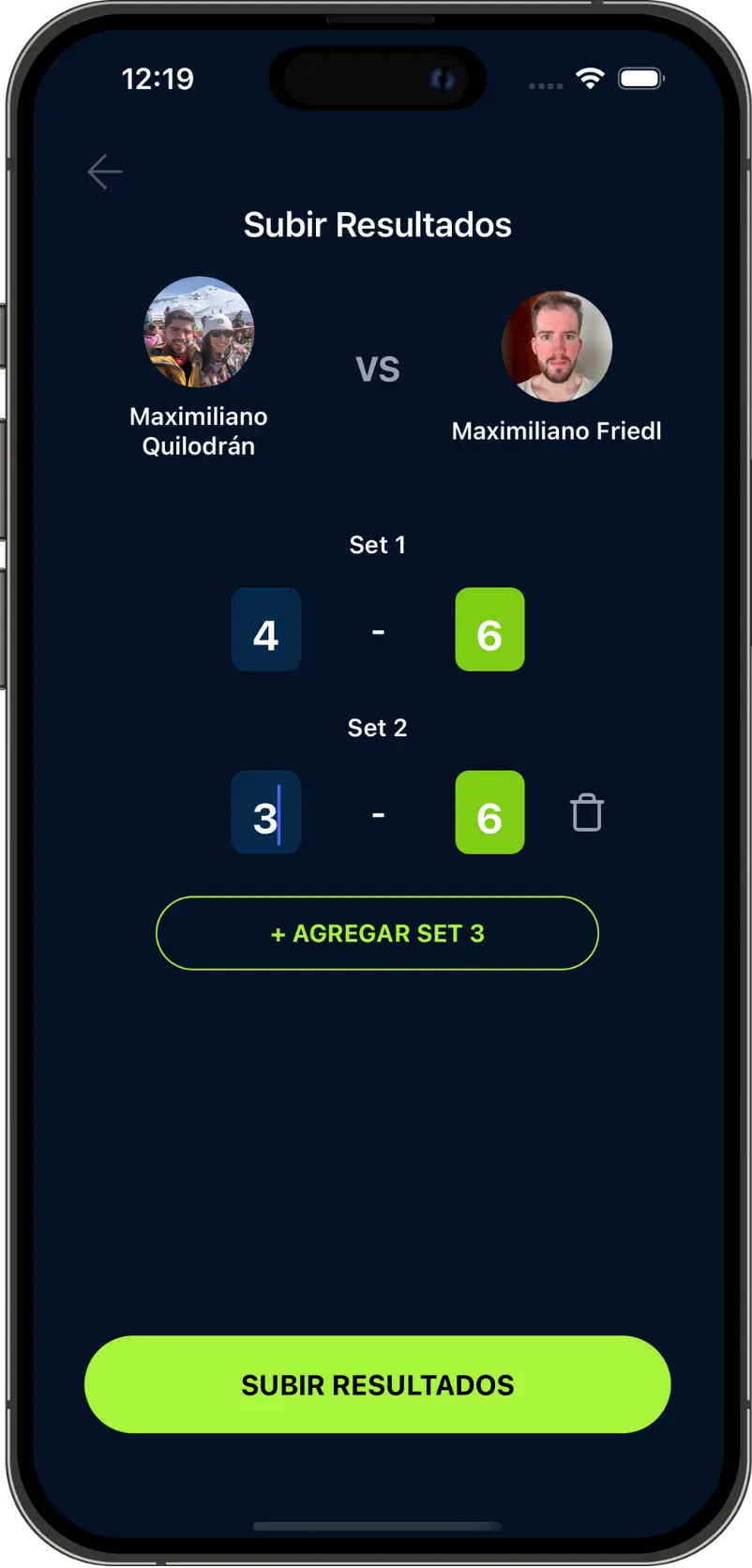 3. Registra el resultado - Court app screenshot